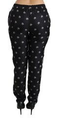 Dolce & Gabbana Schwarze bedruckte Skinny-Seidenhose mit mittlerer Bundhöhe