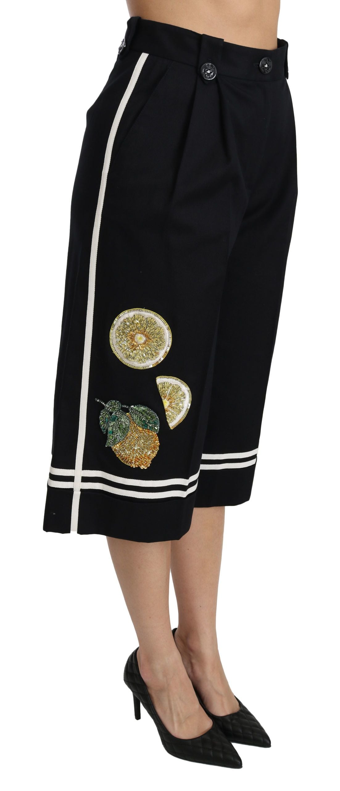 Dolce & Gabbana Palazzo-Cropped-Hose „Black Lemon“ mit Verzierungen