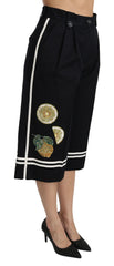 Dolce & Gabbana Palazzo-Cropped-Hose „Black Lemon“ mit Verzierungen