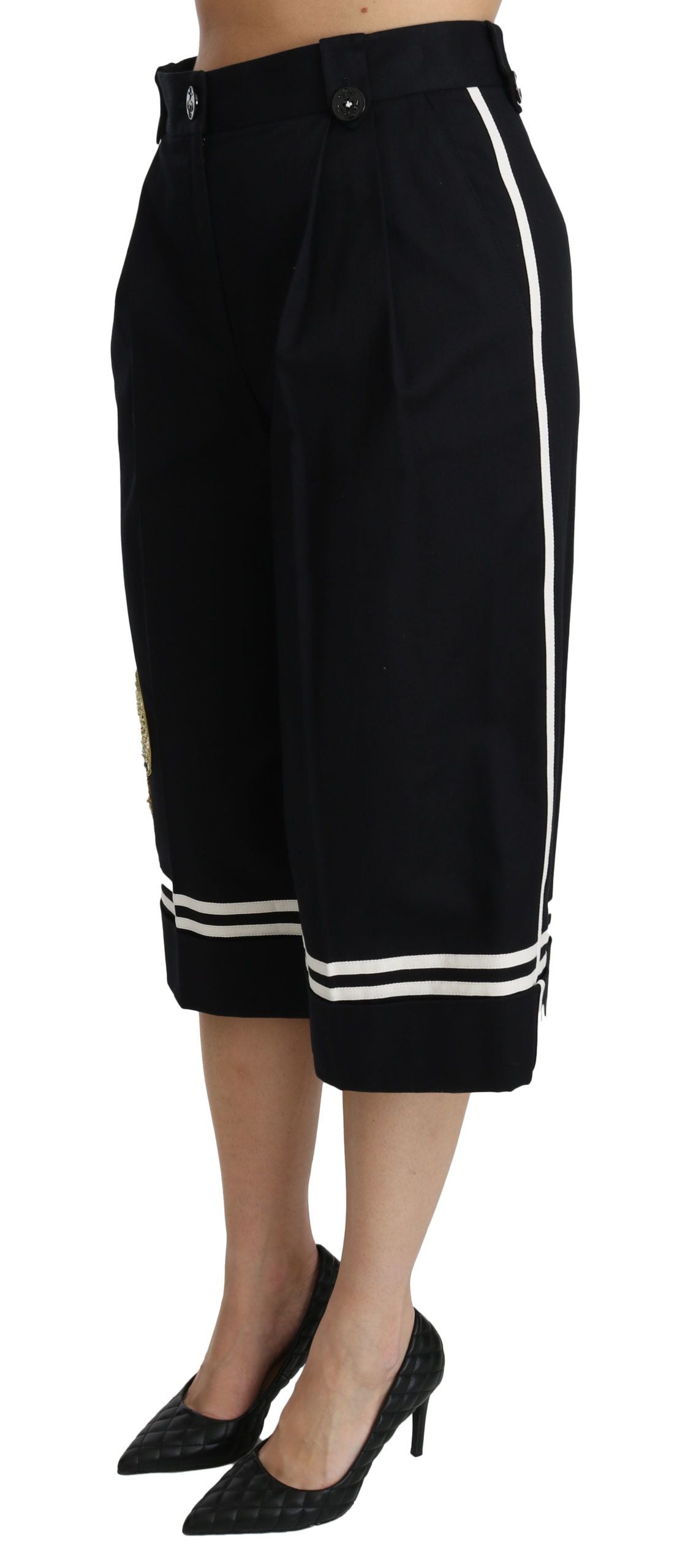 Dolce & Gabbana Palazzo-Cropped-Hose „Black Lemon“ mit Verzierungen