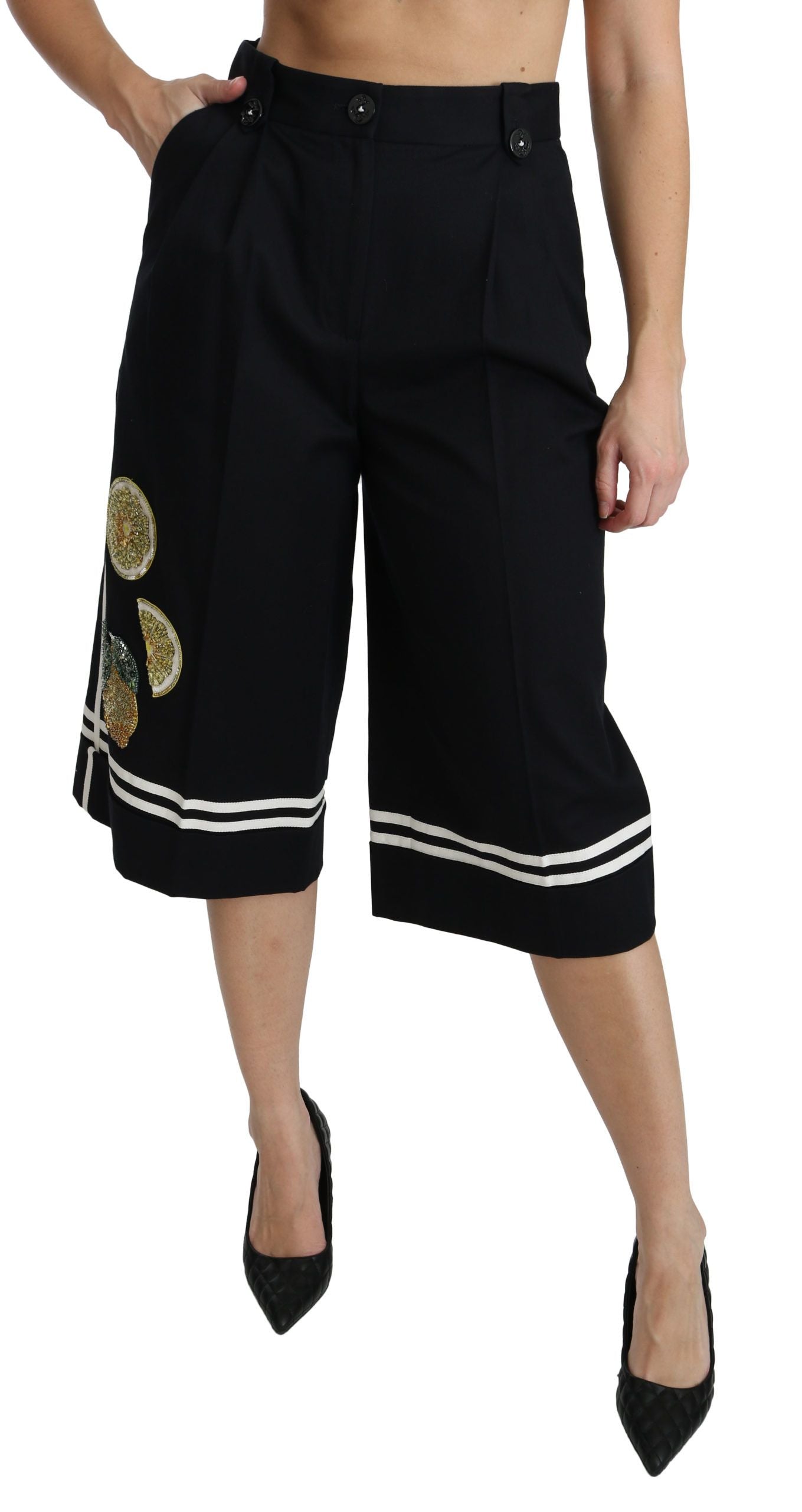 Dolce & Gabbana Palazzo-Cropped-Hose „Black Lemon“ mit Verzierungen
