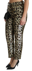 Dolce & Gabbana Bruine Luipaard Pailletten Broek met Hoge Taille