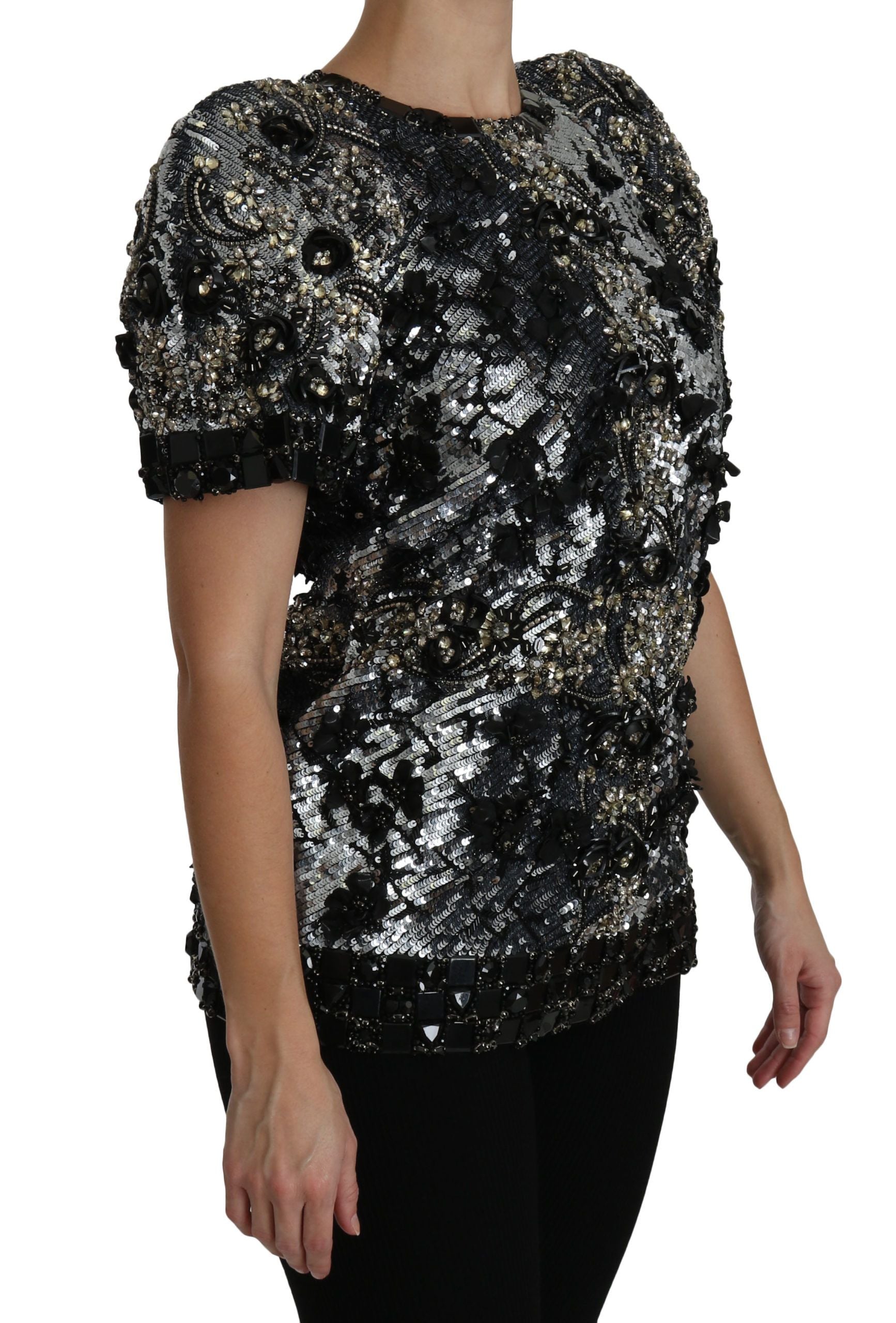 Dolce & Gabbana Schwarzes Pailletten-Top mit Kristallverzierung