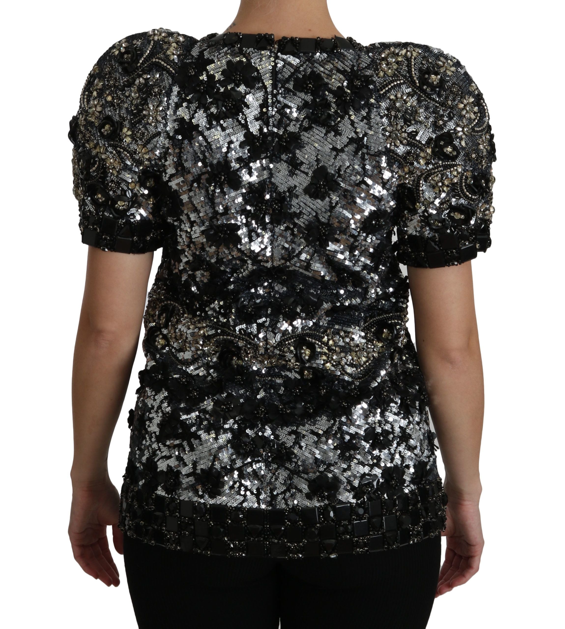 Dolce & Gabbana Schwarzes Pailletten-Top mit Kristallverzierung