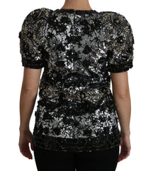 Dolce & Gabbana Schwarzes Pailletten-Top mit Kristallverzierung