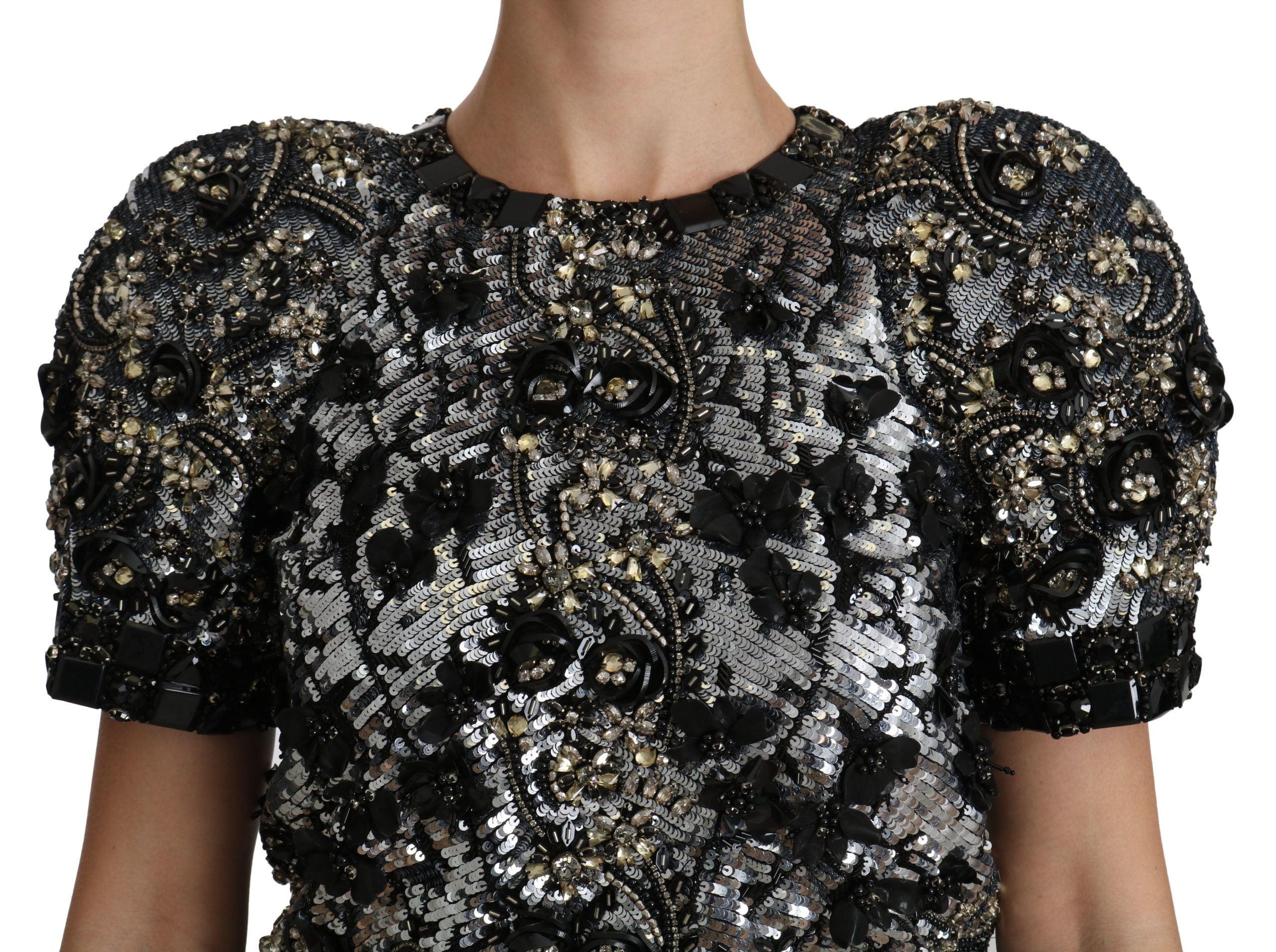 Dolce & Gabbana Schwarzes Pailletten-Top mit Kristallverzierung