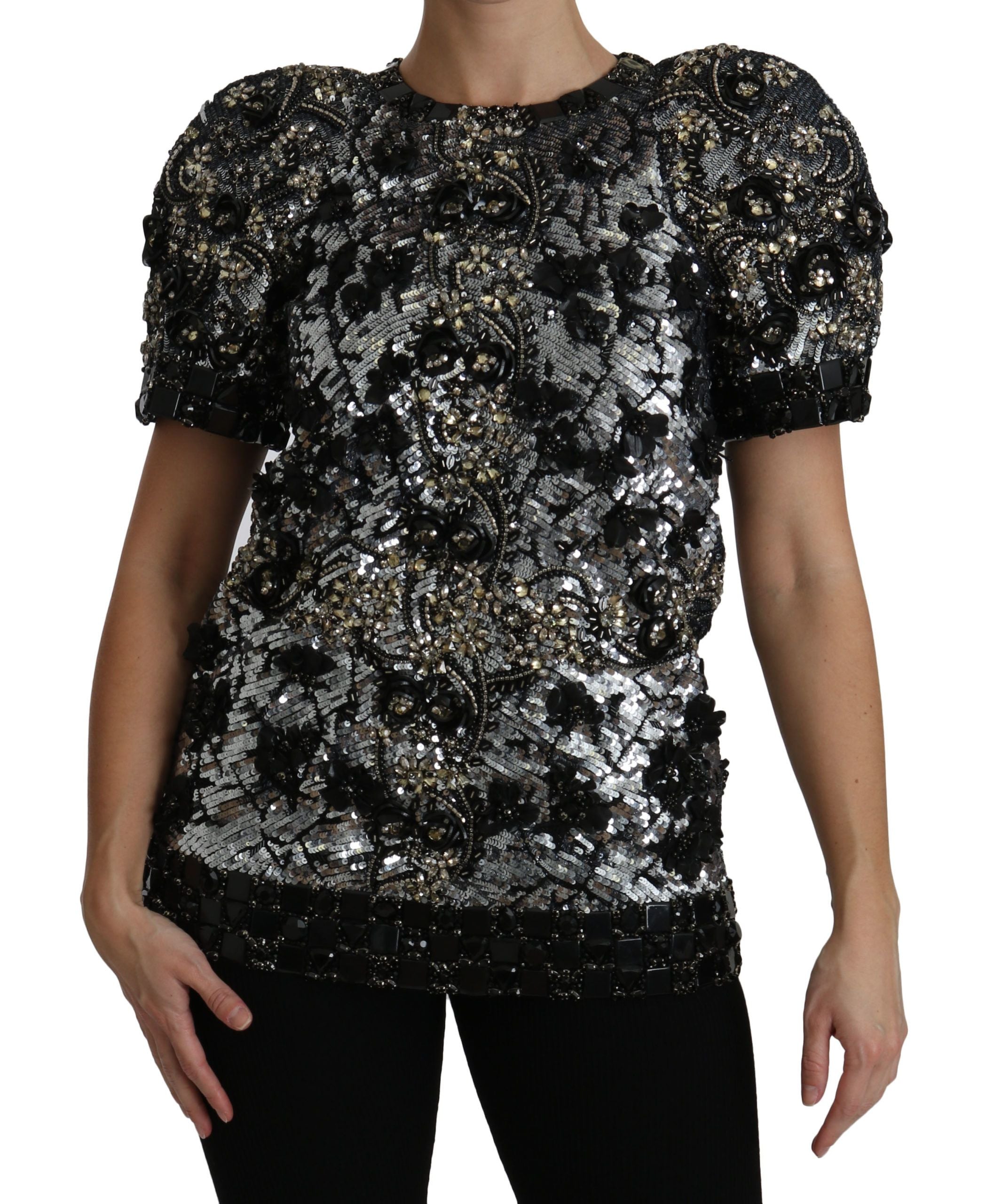 Dolce & Gabbana Schwarzes Pailletten-Top mit Kristallverzierung