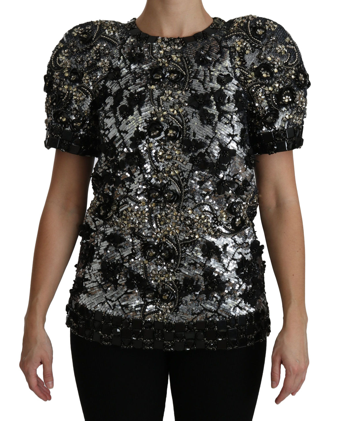 Dolce & Gabbana Schwarzes Pailletten-Top mit Kristallverzierung