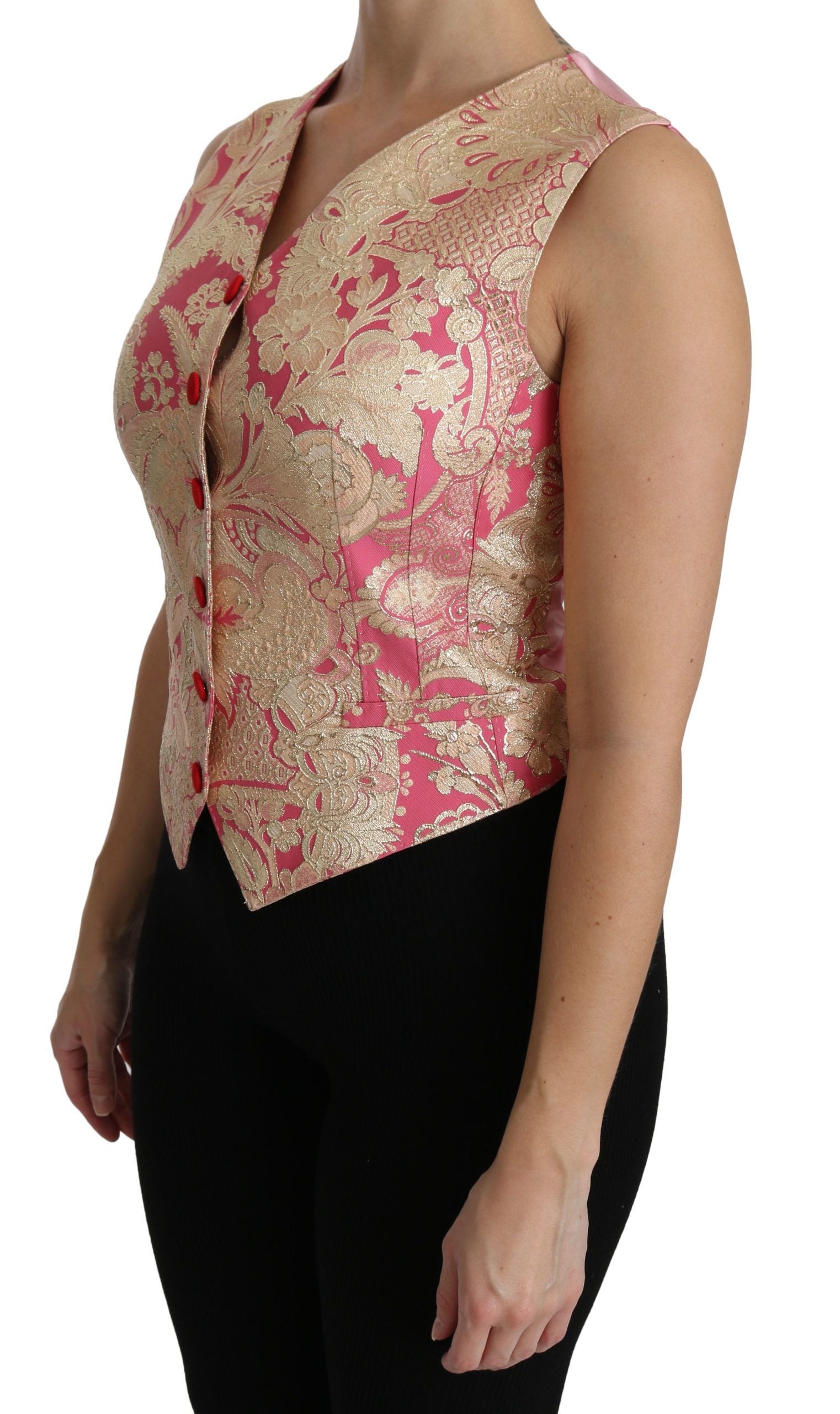 Dolce & Gabbana Rosa Gold Brokat Weste Bluse Top