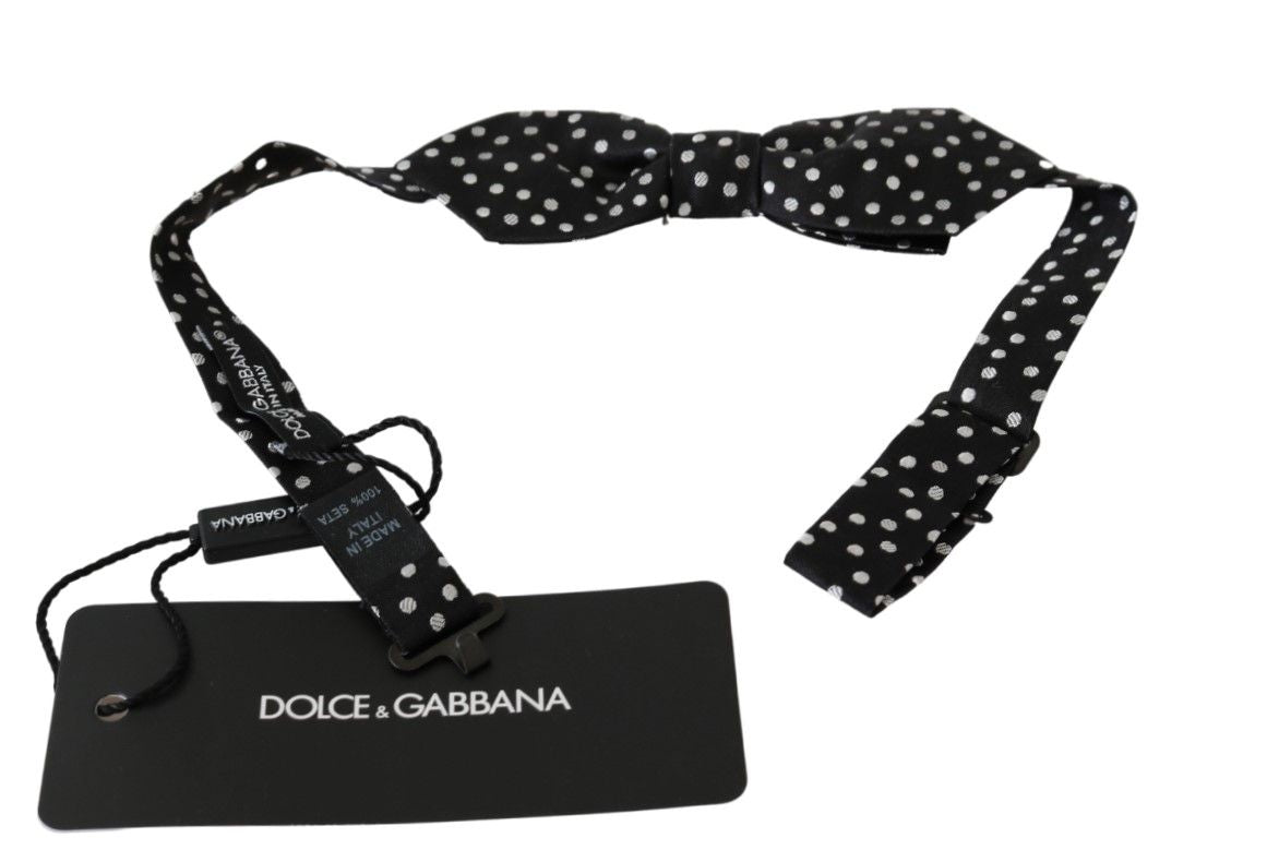 Dolce & Gabbana Schwarze Herrenfliege mit Tupfenmuster, 100 % Seide