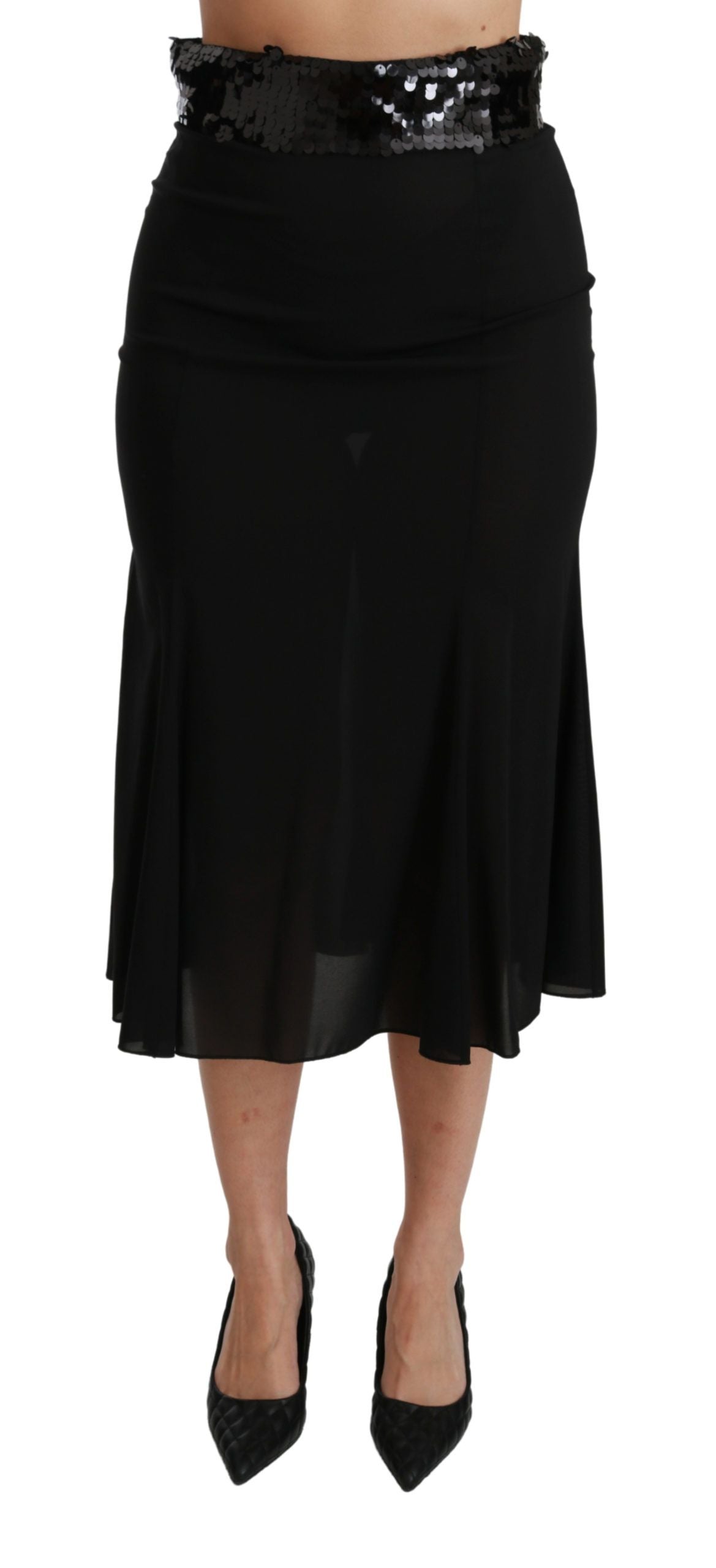 Dolce & Gabbana Schwarzer, hoch taillierter Meerjungfrauen-Midi-Seidenrock