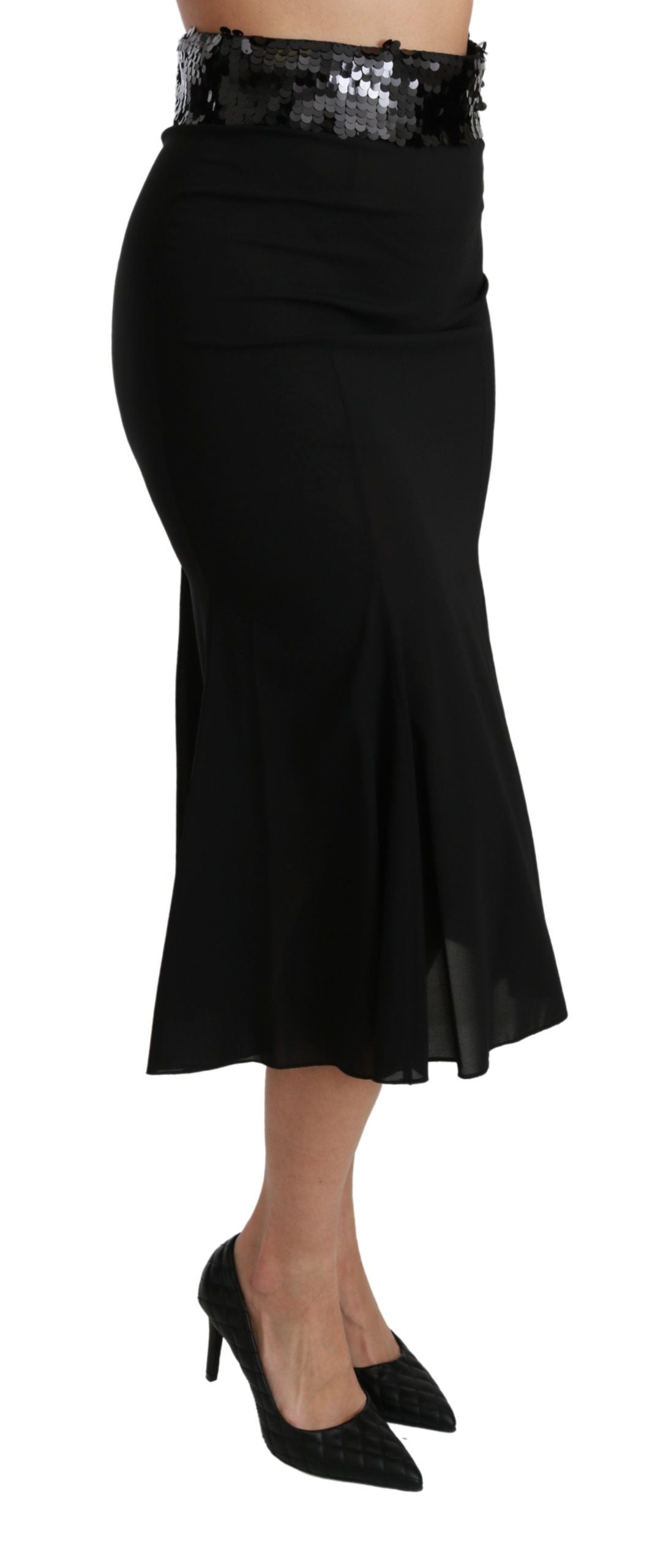 Dolce & Gabbana Schwarzer, hoch taillierter Meerjungfrauen-Midi-Seidenrock