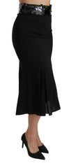 Dolce & Gabbana Schwarzer, hoch taillierter Meerjungfrauen-Midi-Seidenrock