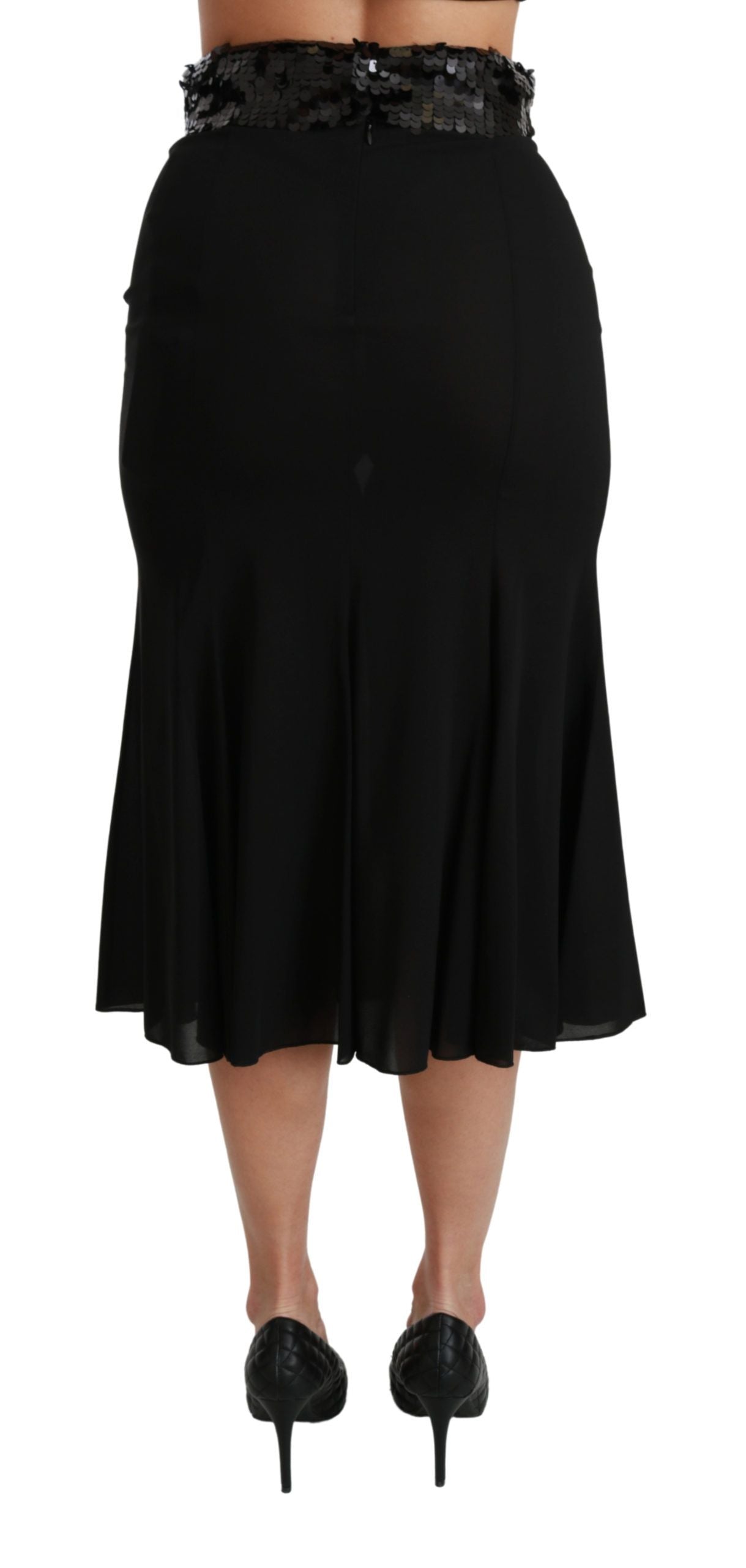 Dolce & Gabbana Schwarzer, hoch taillierter Meerjungfrauen-Midi-Seidenrock