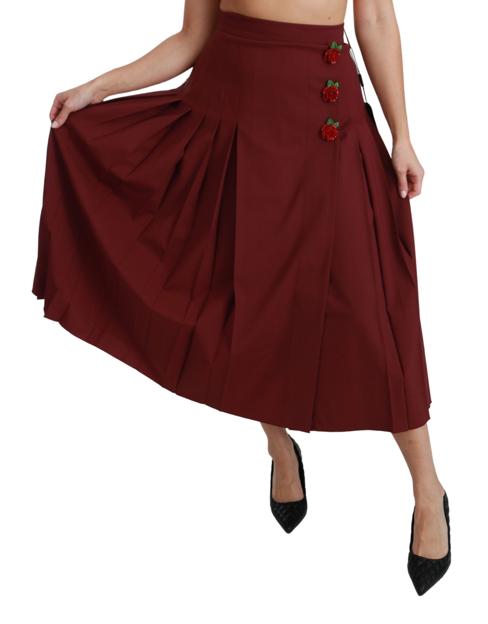 Dolce & Gabbana Roter plissierter Maxi-Wollrock mit hoher Taille