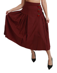 Dolce & Gabbana Roter plissierter Maxi-Wollrock mit hoher Taille