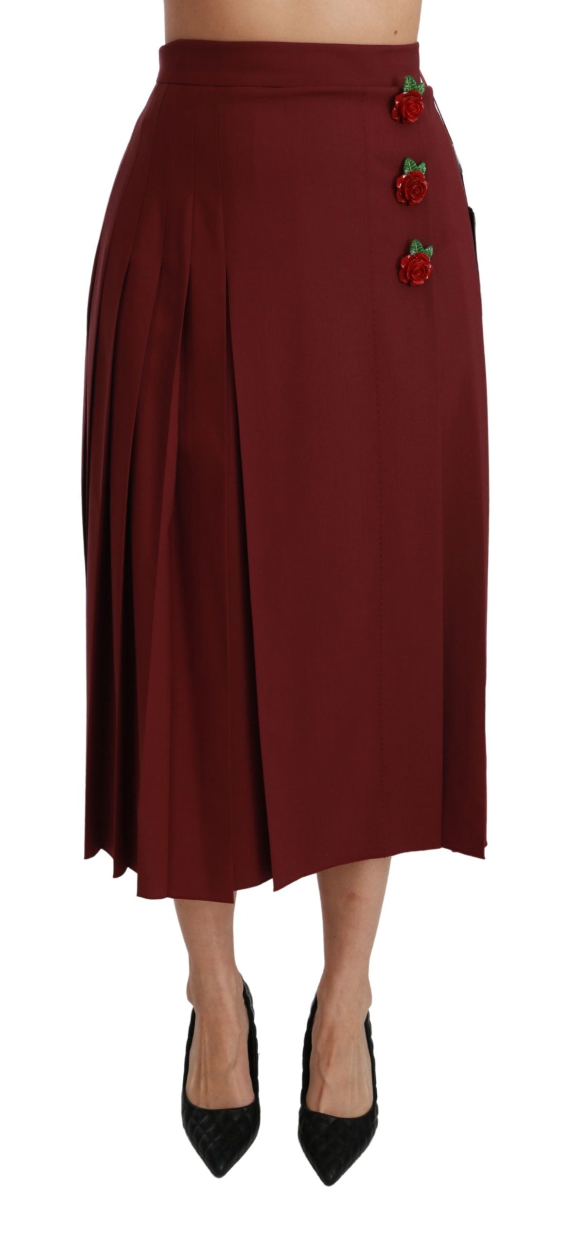 Dolce & Gabbana Roter plissierter Maxi-Wollrock mit hoher Taille