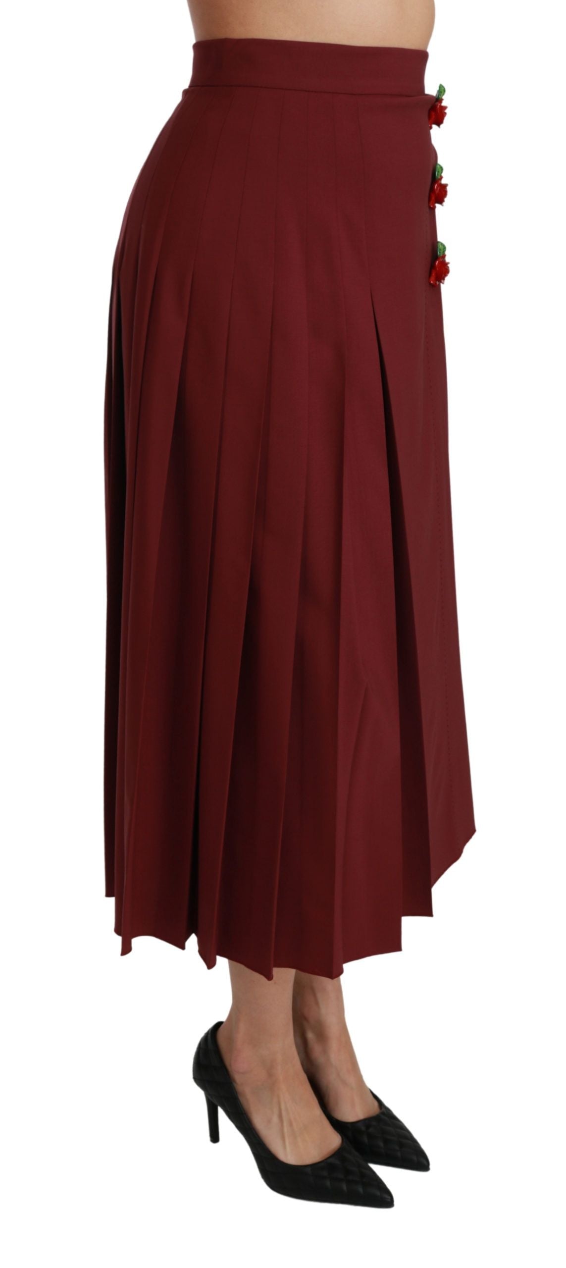 Dolce & Gabbana Roter plissierter Maxi-Wollrock mit hoher Taille