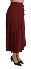 Dolce & Gabbana Roter plissierter Maxi-Wollrock mit hoher Taille