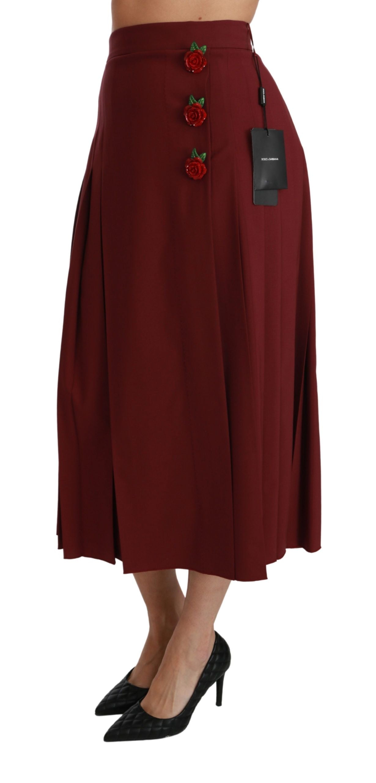 Dolce & Gabbana Roter plissierter Maxi-Wollrock mit hoher Taille
