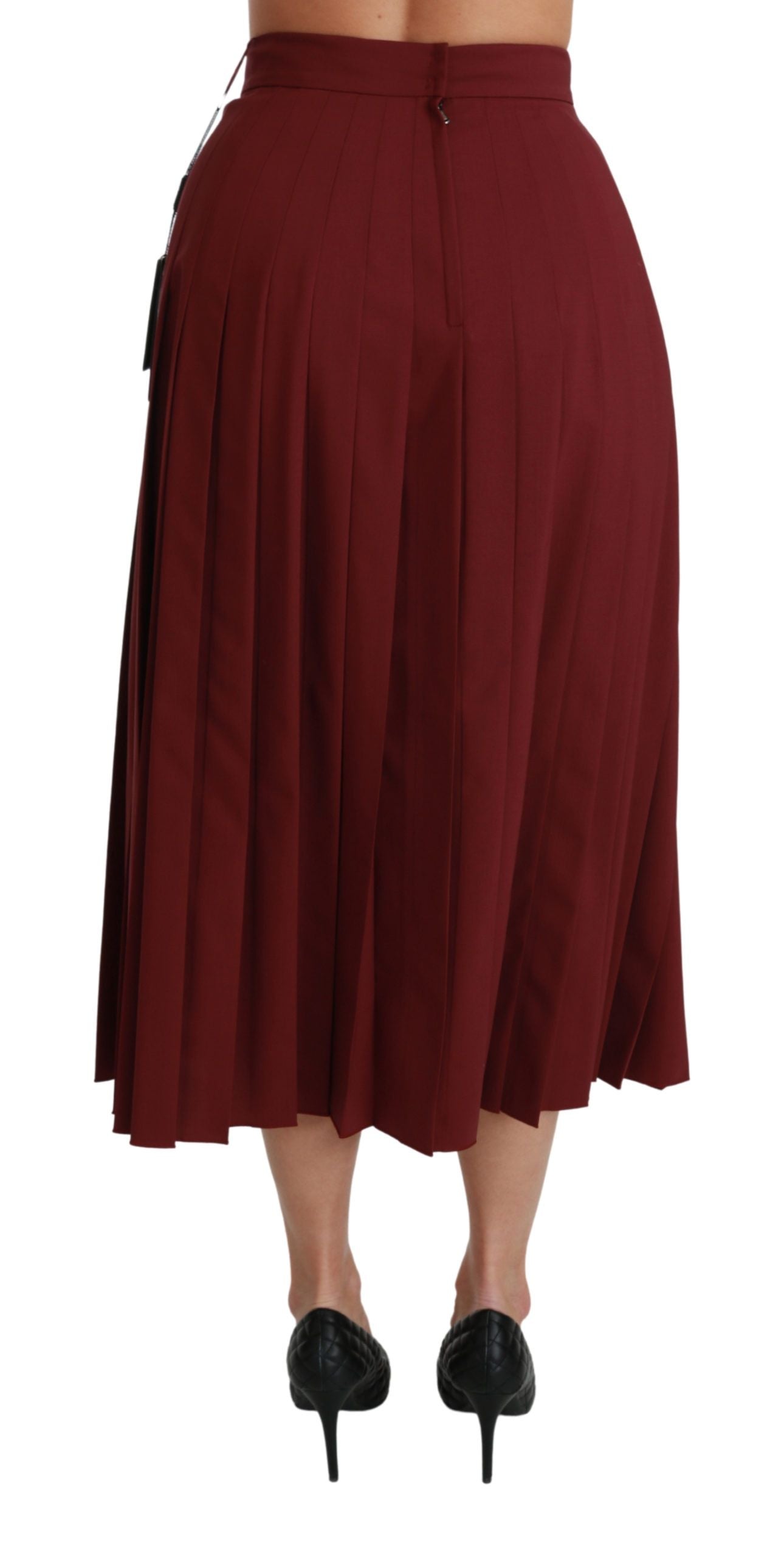 Dolce & Gabbana Roter plissierter Maxi-Wollrock mit hoher Taille
