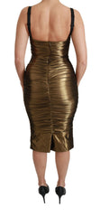 Dolce & Gabbana Gouden Metallic Stretch Bodycon Geplooid Jurk