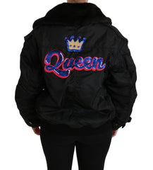 Dolce & Gabbana Schwarze Queen Crown Pailletten Bomberjacke