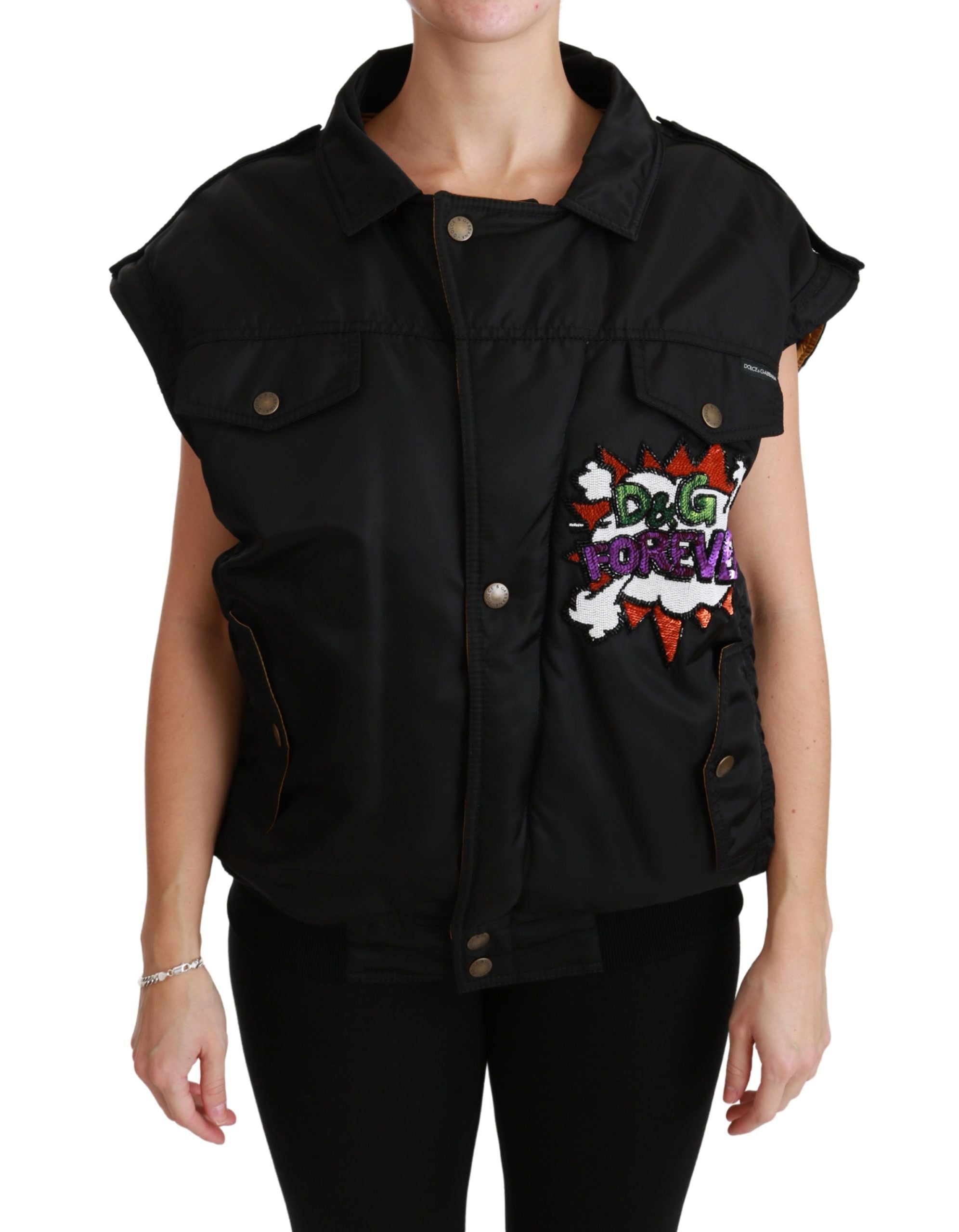 Dolce & Gabbana Schwarze Queen Crown Pailletten Bomberjacke