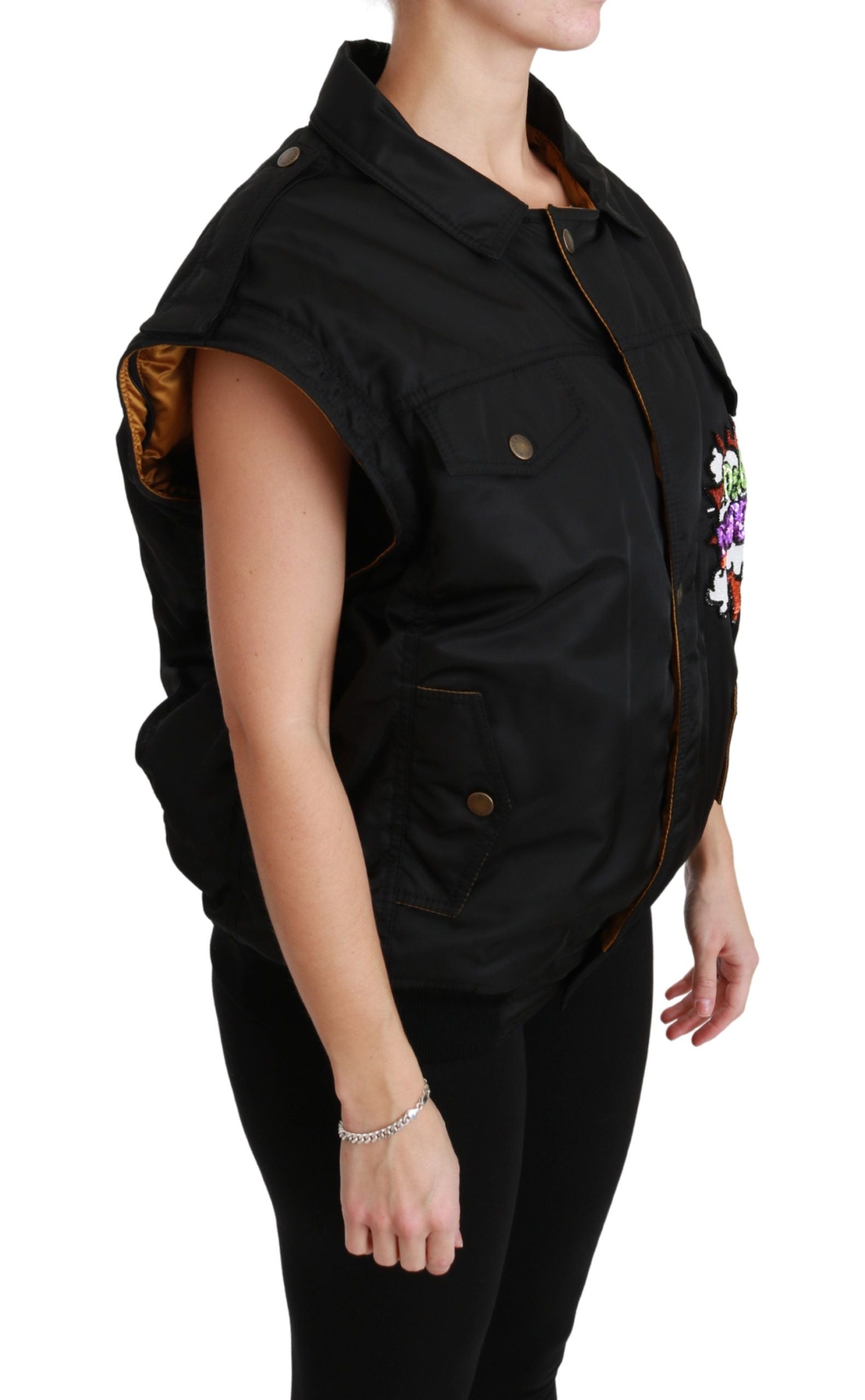 Dolce & Gabbana Schwarze Queen Crown Pailletten Bomberjacke