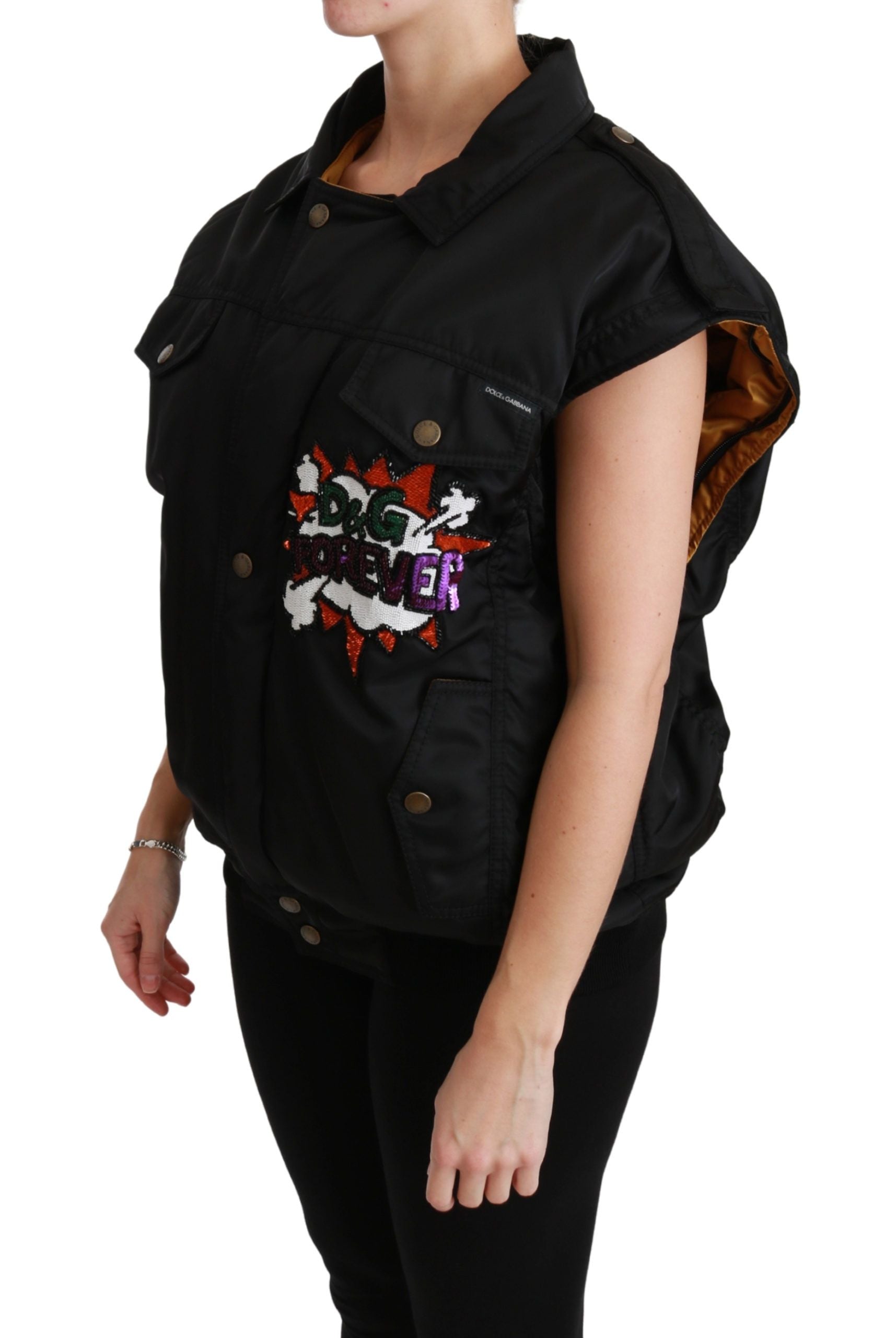 Dolce & Gabbana Schwarze Queen Crown Pailletten Bomberjacke