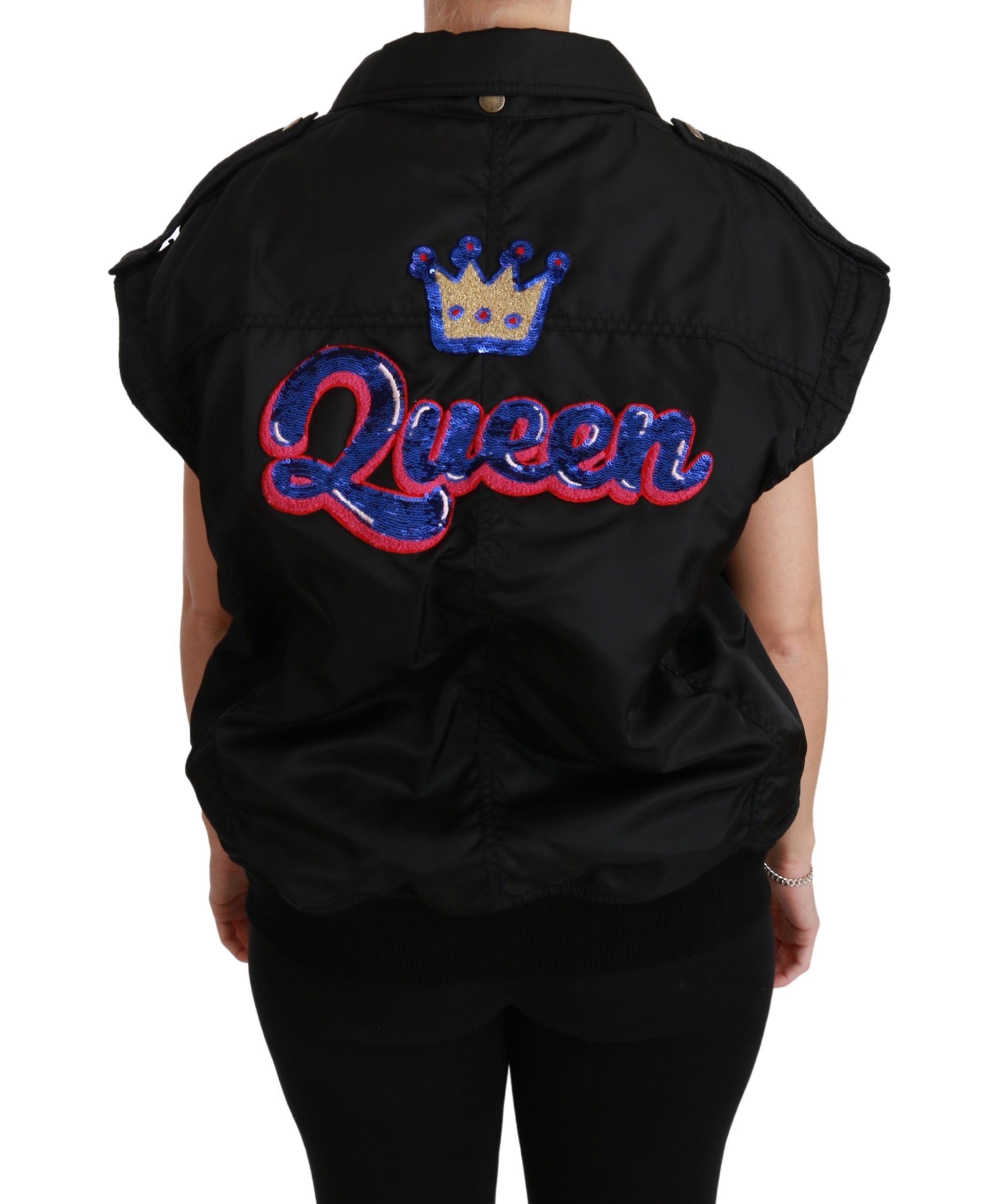 Dolce & Gabbana Schwarze Queen Crown Pailletten Bomberjacke