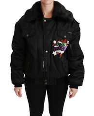 Dolce & Gabbana Schwarze Queen Crown Pailletten Bomberjacke