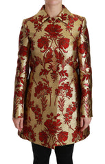 Dolce & Gabbana Rode Gouden Gebloemde Brokaat Cape Jas
