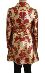 Dolce & Gabbana Rode Gouden Gebloemde Brokaat Cape Jas
