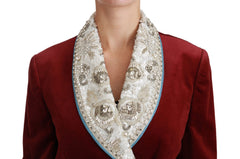 Dolce & Gabbana Rode Fluwelen Barokke Kristallen Blazer Jas