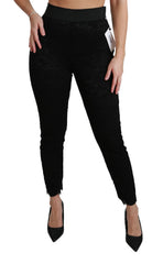 Dolce & Gabbana Schwarze High-Waist-Baumwollhose mit Spitze