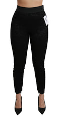 Dolce & Gabbana Schwarze High-Waist-Baumwollhose mit Spitze