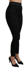 Dolce & Gabbana Schwarze High-Waist-Baumwollhose mit Spitze