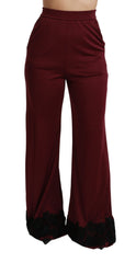 Dolce & Gabbana Schwarze Spitze High Waist Weite Beine Bordeauxfarbene Hose