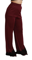 Dolce & Gabbana Schwarze Spitze High Waist Weite Beine Bordeauxfarbene Hose