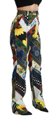 Dolce & Gabbana Rechte Broek met Hoge Taille en Meerkleurige Print