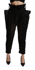 Dolce & Gabbana Schwarze High-Waist-Hose aus floraler Spitze mit schmal zulaufendem Bein