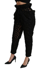 Dolce & Gabbana Schwarze High-Waist-Hose aus floraler Spitze mit schmal zulaufendem Bein