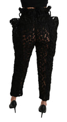 Dolce & Gabbana Schwarze High-Waist-Hose aus floraler Spitze mit schmal zulaufendem Bein