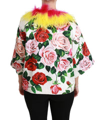 Dolce & Gabbana Witte Bloemen Jas Capte Bont Rozen Jack