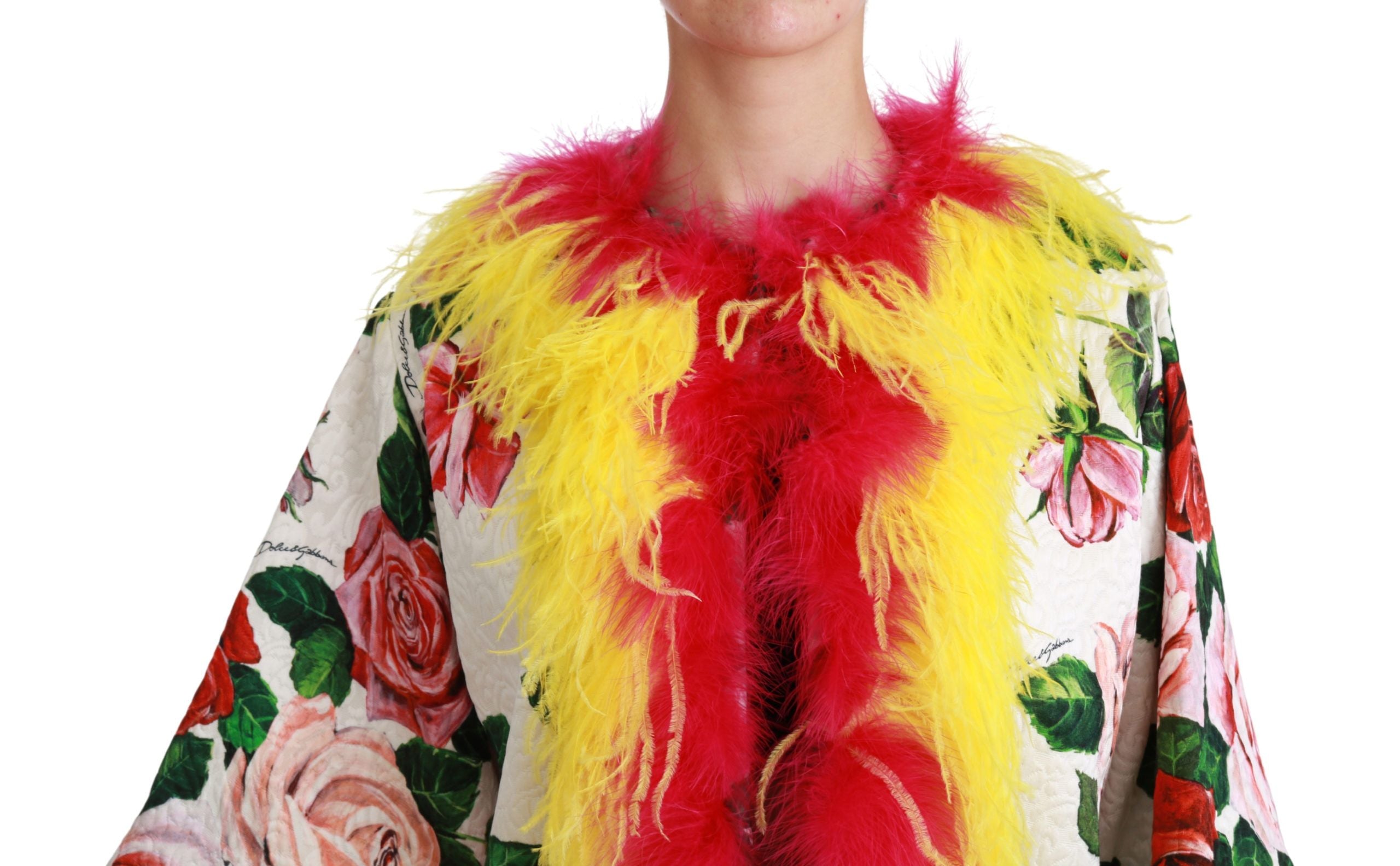 Dolce & Gabbana Witte Bloemen Jas Capte Bont Rozen Jack