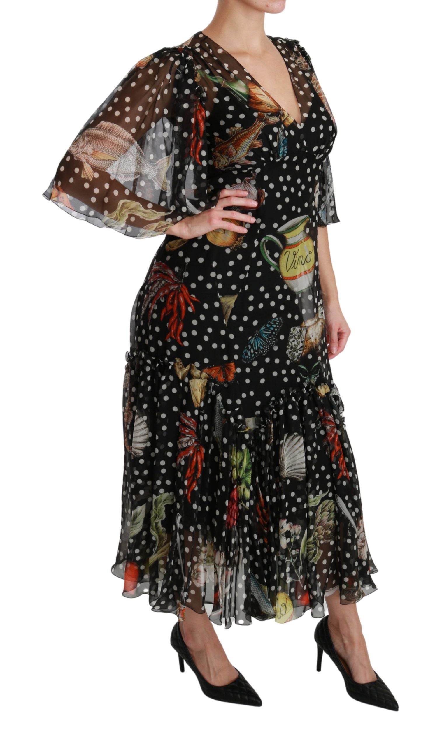 Dolce & Gabbana Schwarzes A-Linien-Shiftkleid mit Seefisch-Motiv aus Sizilien