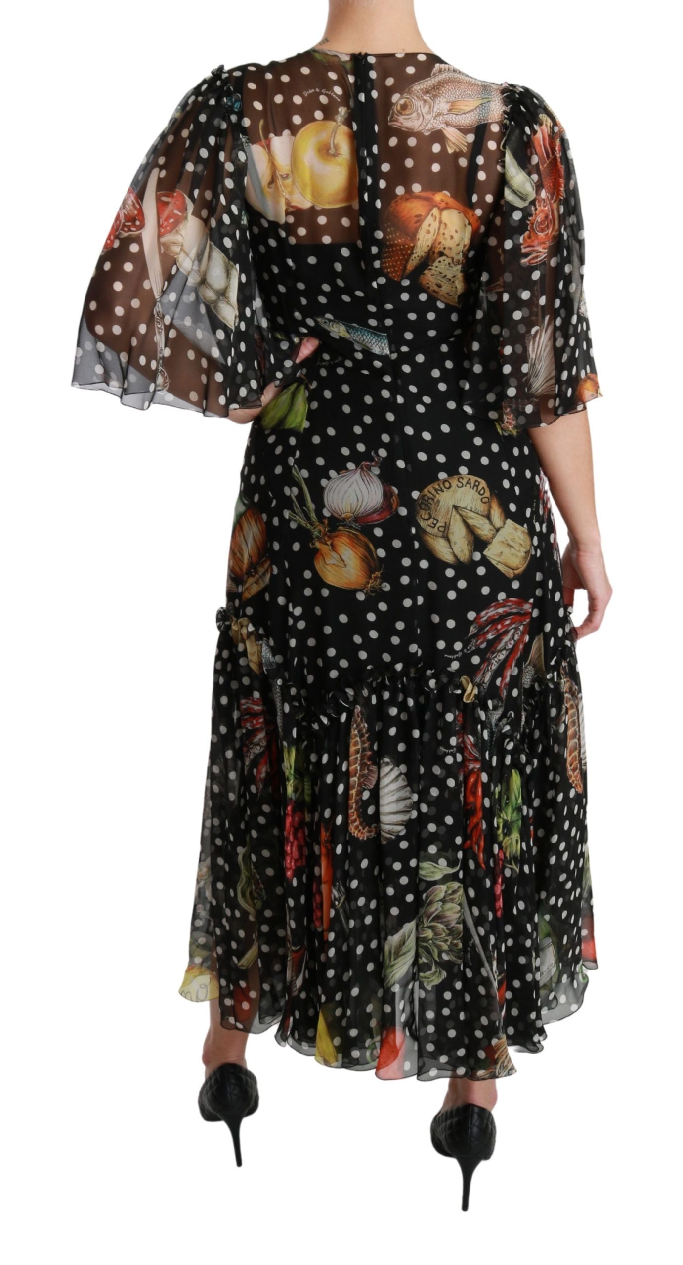 Dolce & Gabbana Schwarzes A-Linien-Shiftkleid mit Seefisch-Motiv aus Sizilien