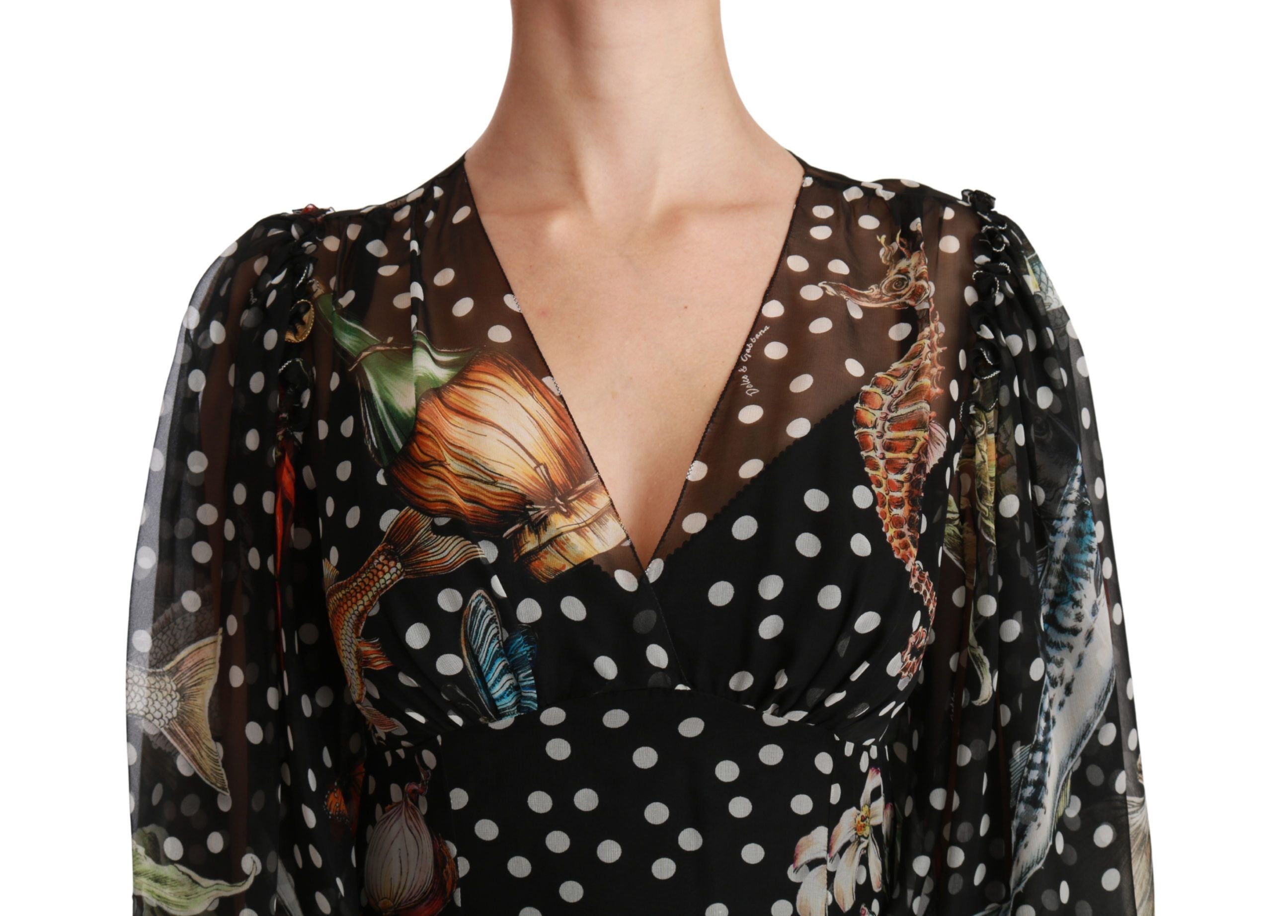 Dolce & Gabbana Schwarzes A-Linien-Shiftkleid mit Seefisch-Motiv aus Sizilien