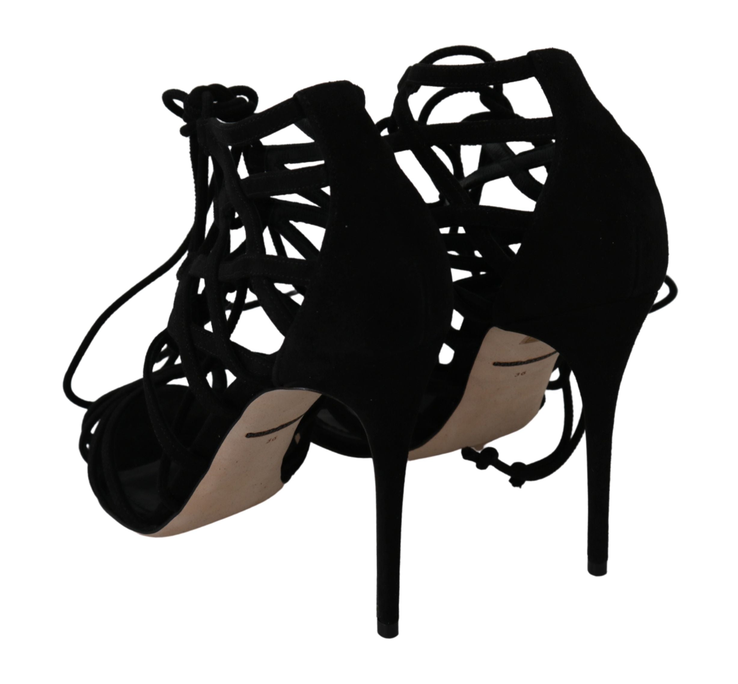 Dolce & Gabbana Schwarze Wildlederriemen Stilettos Schuhe Sandalen